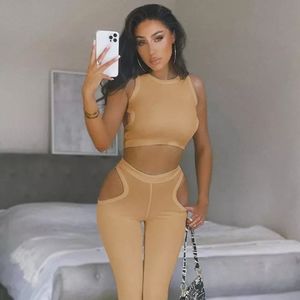 CLUB SET TAN HOLLOWED OUT CROP & LEGGINGS